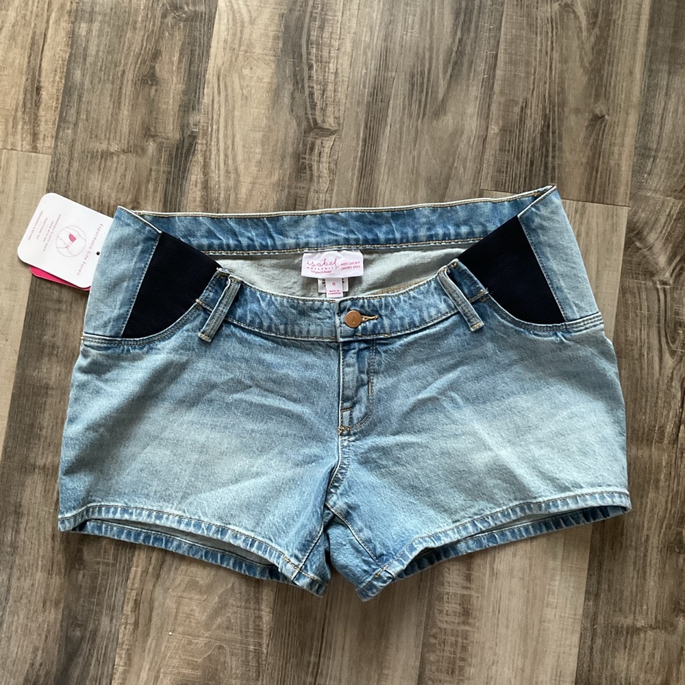 Isabel Maternity Midi Jean Shorts, New w/tags, Expandable Side Panels, 4" Inseam